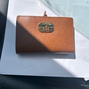 Ralph Lauren Tan Leather Wallet with Gold RL Plaque